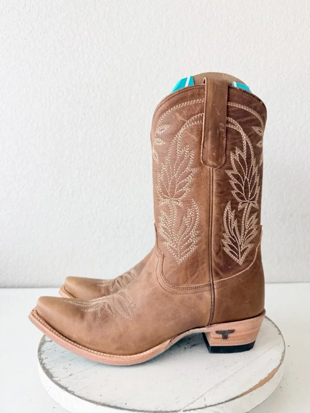 Lane SANDAGA Midi Brown Cowboy Boots Womens Size 8 Western Mid Calf Snip Toe
